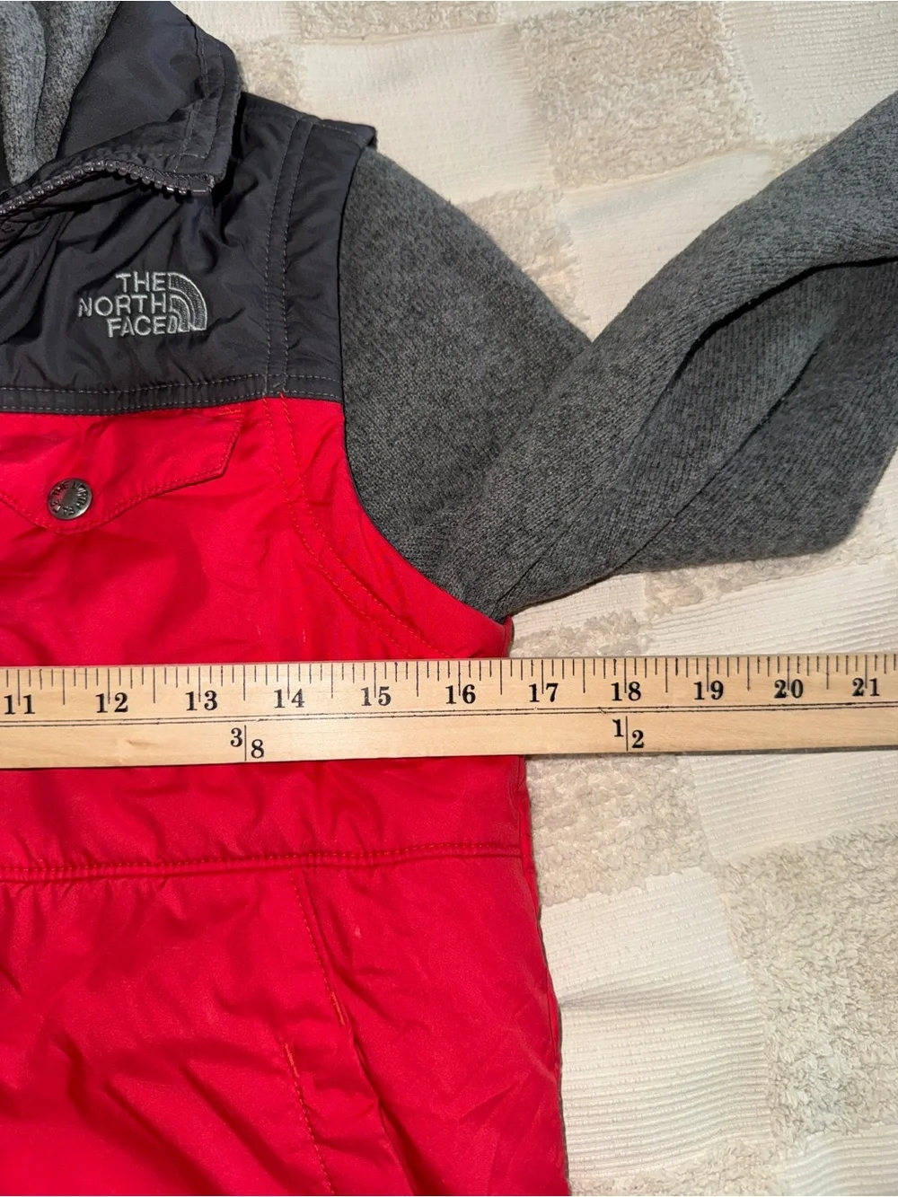 The North‎ Face Red and Gray Hooded Hybrid Jacket M (10-12)